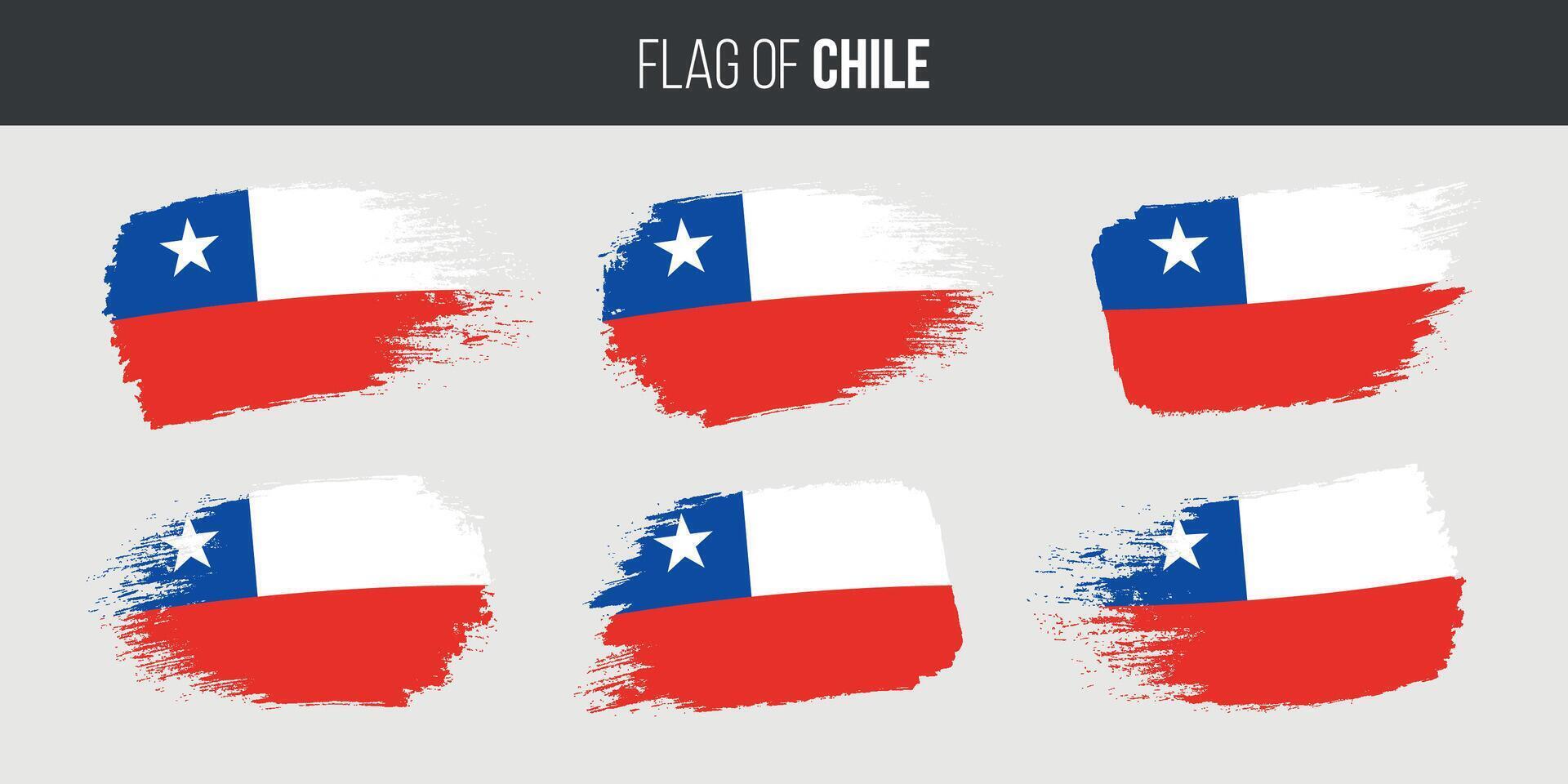 Chile banderas conjunto cepillo carrera grunge vector ilustración bandera de Chile aislado en blanco