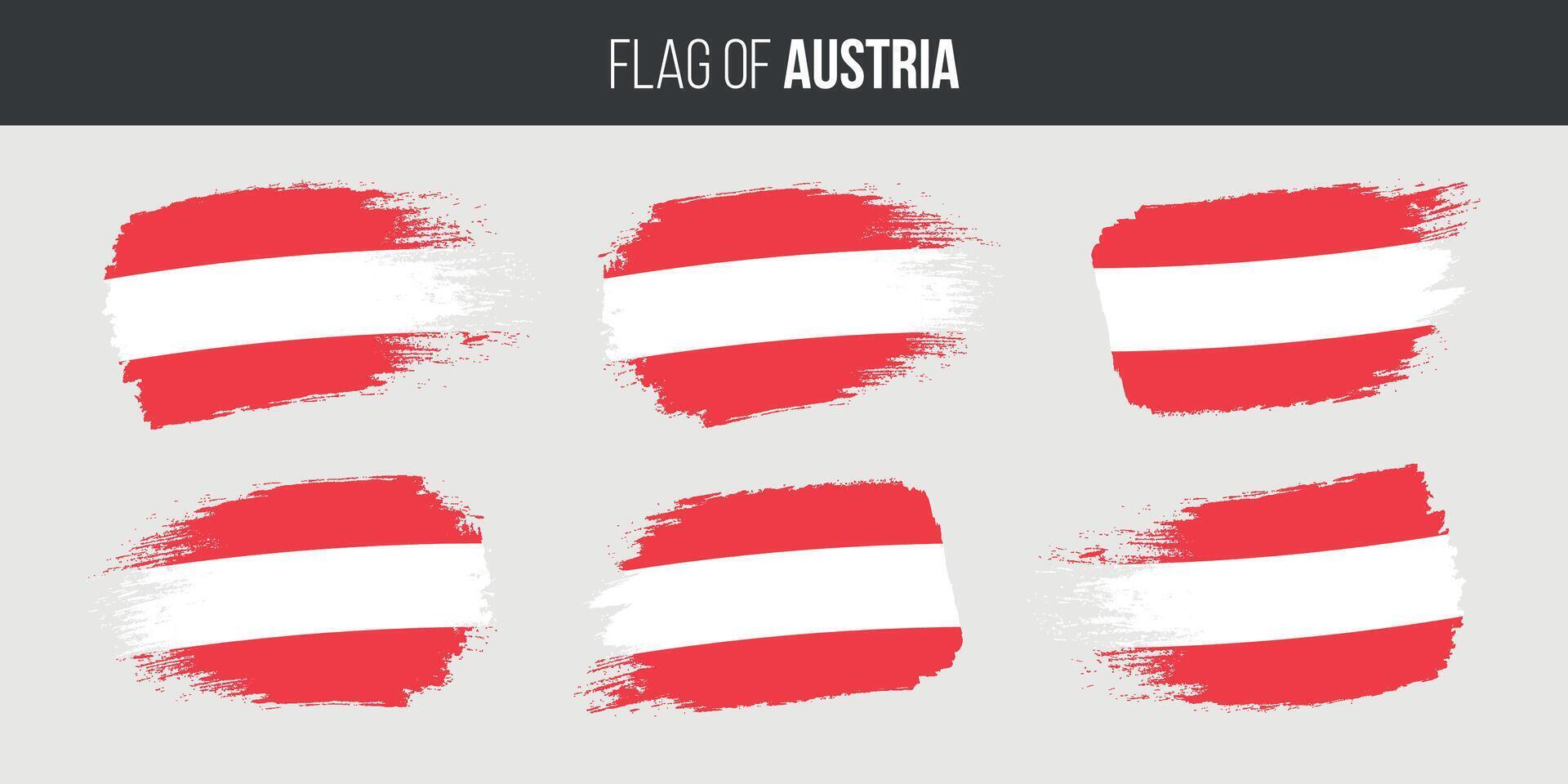 Austria flags set brush stroke grunge vector illustration flag of austria isolated on white