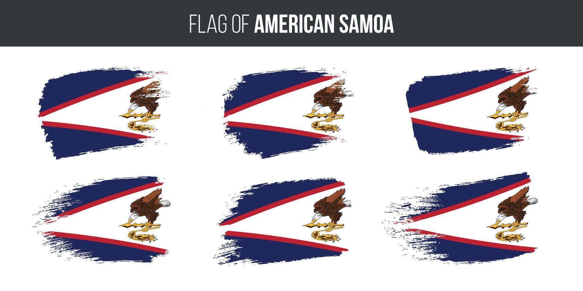 American samoa flags set brush stroke grunge vector illustration flag of american samoa isolated on white