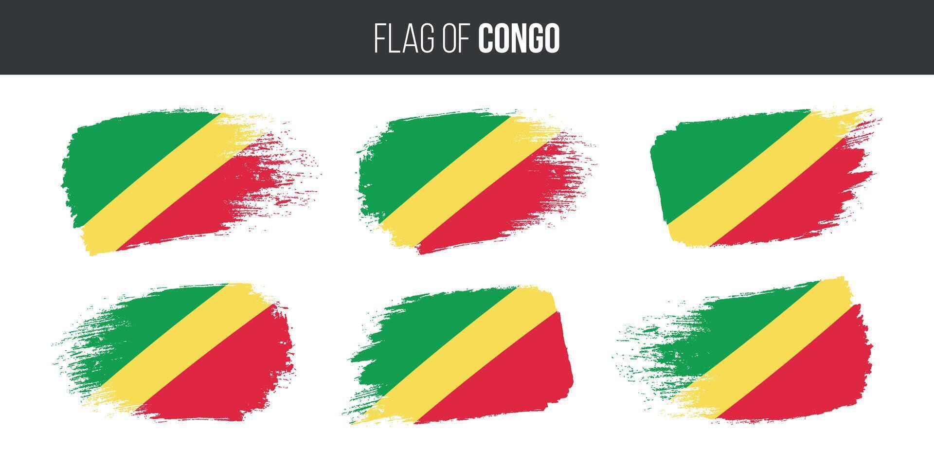 Congo flags set brush stroke grunge vector illustration flag of congo isolated on white