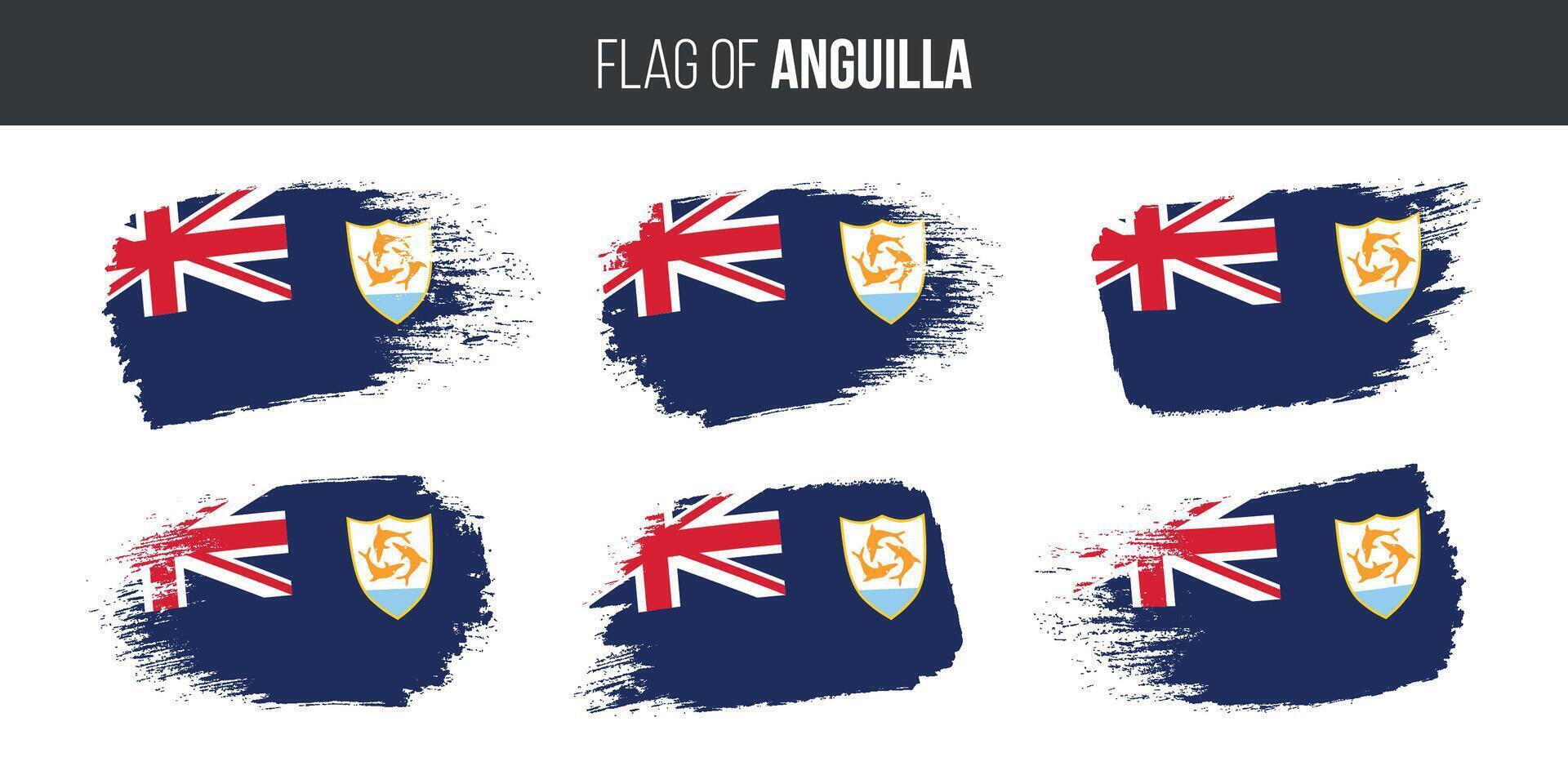 Anguilla flags set brush stroke grunge vector illustration flag of anguilla isolated on white