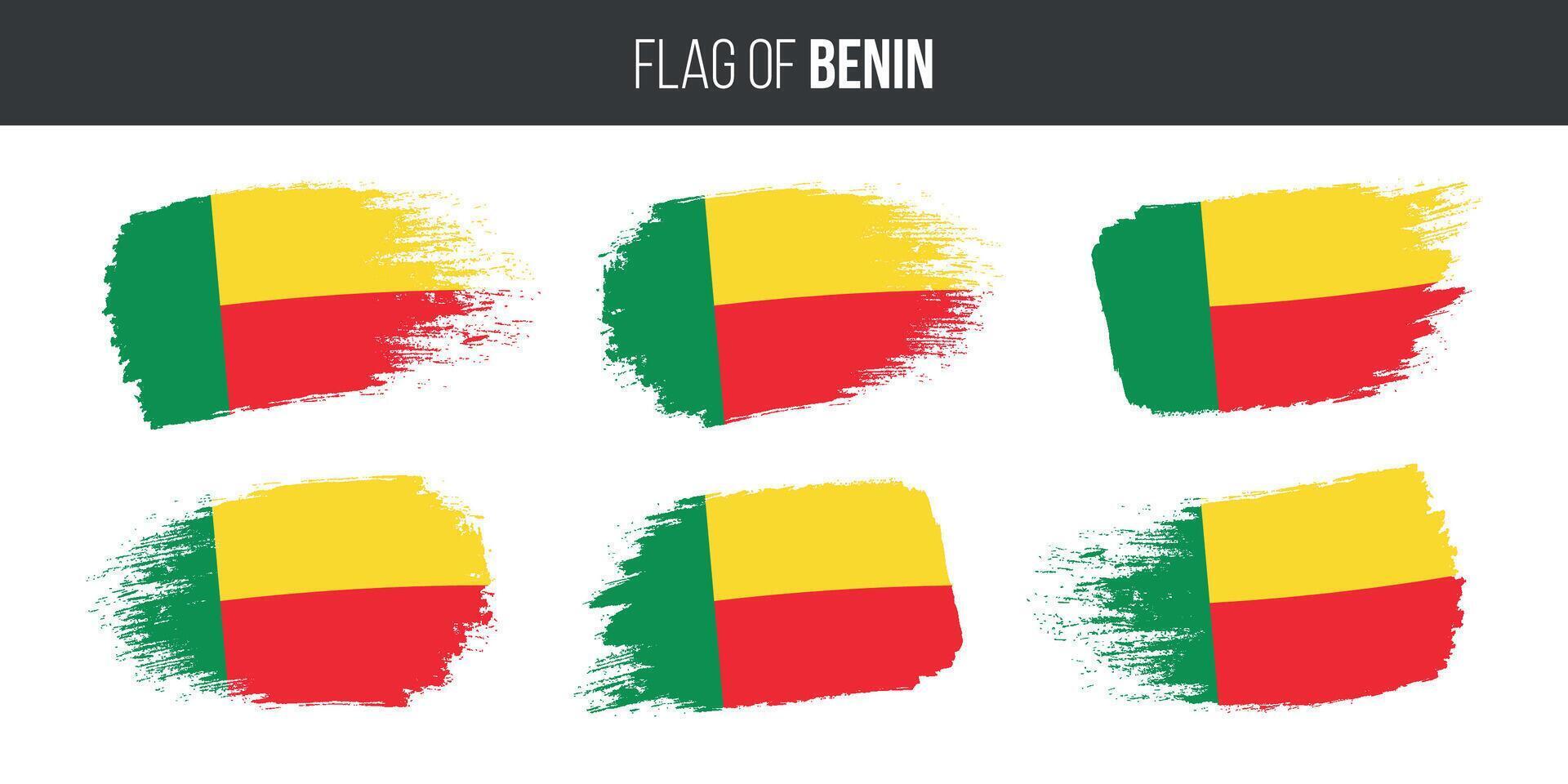 Benin flags set brush stroke grunge vector illustration flag of benin isolated on white