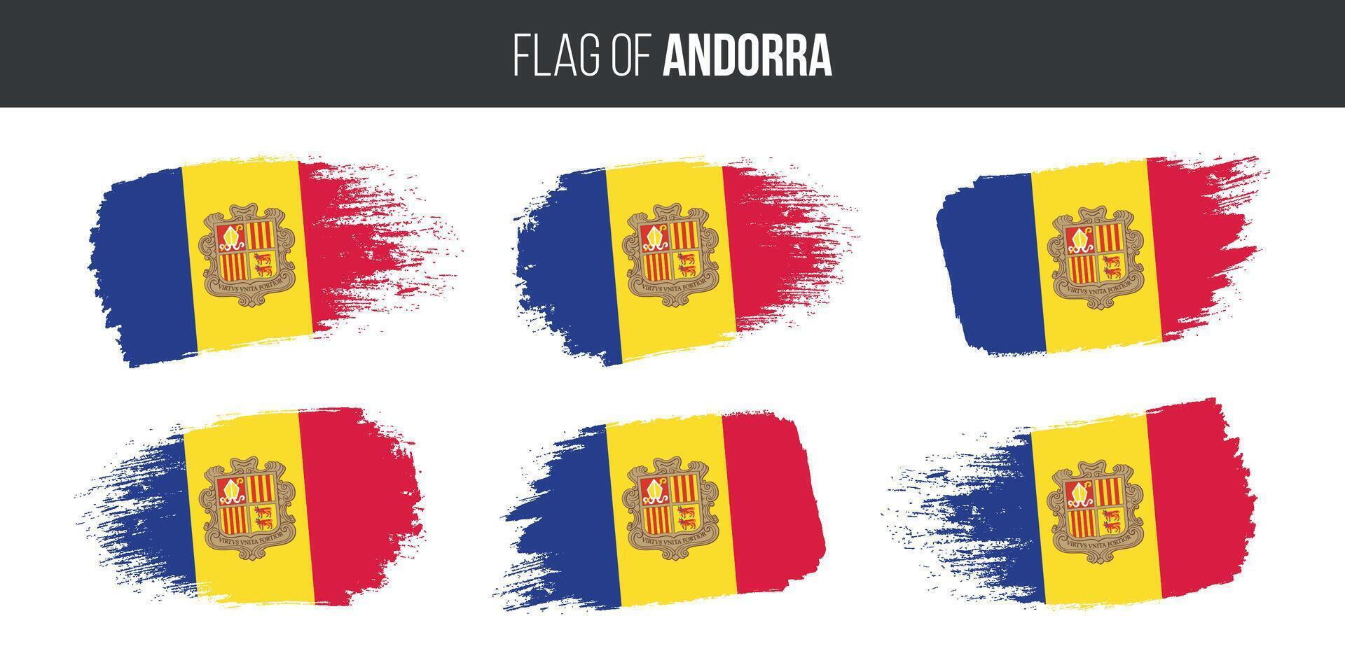 Andorra flags set brush stroke grunge vector illustration flag of andorra isolated on white