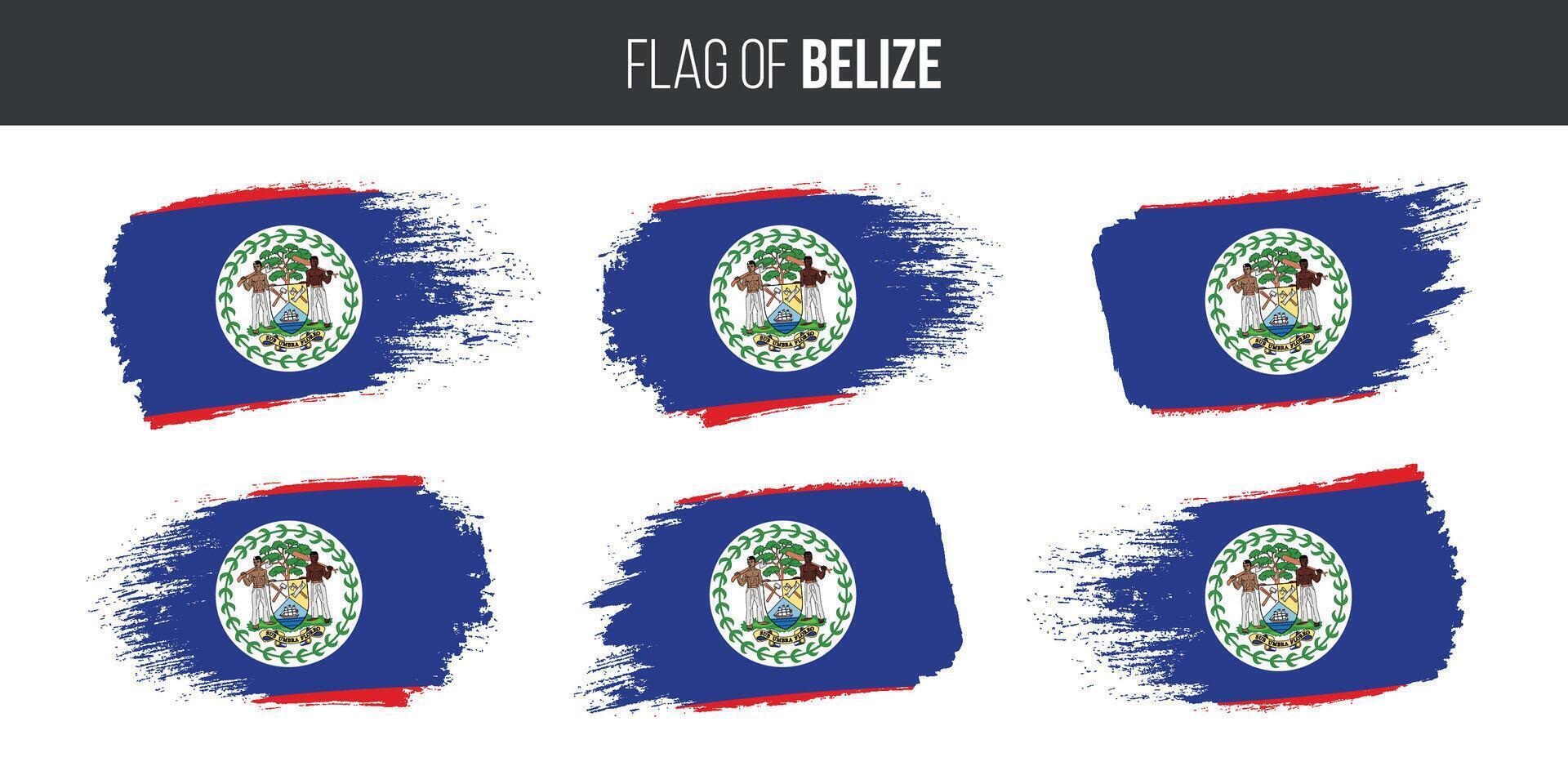 Belize flags set brush stroke grunge vector illustration flag of belize isolated on white