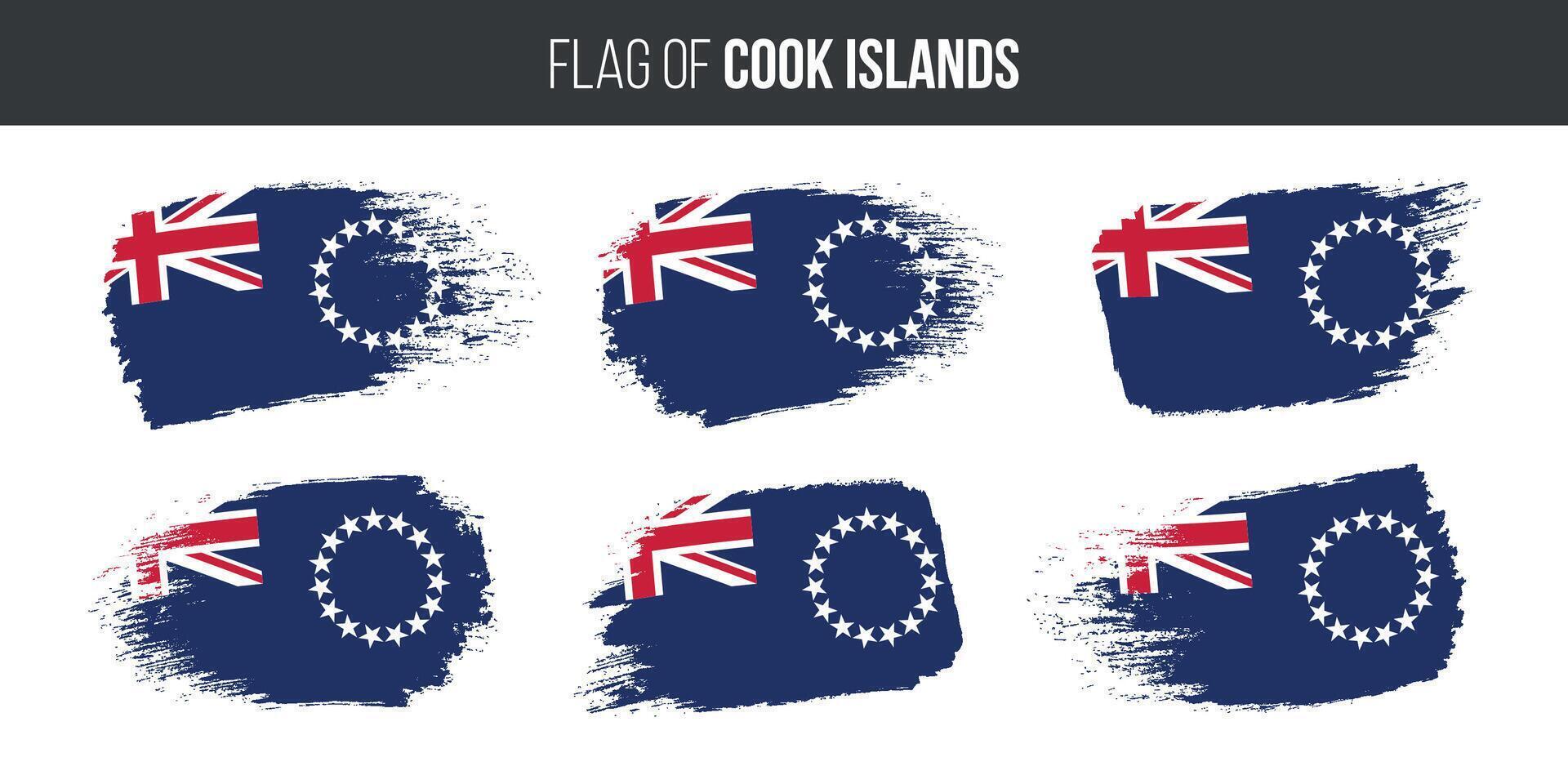 Cook Islands flags set brush stroke grunge vector illustration flag of cook islands isolated on white