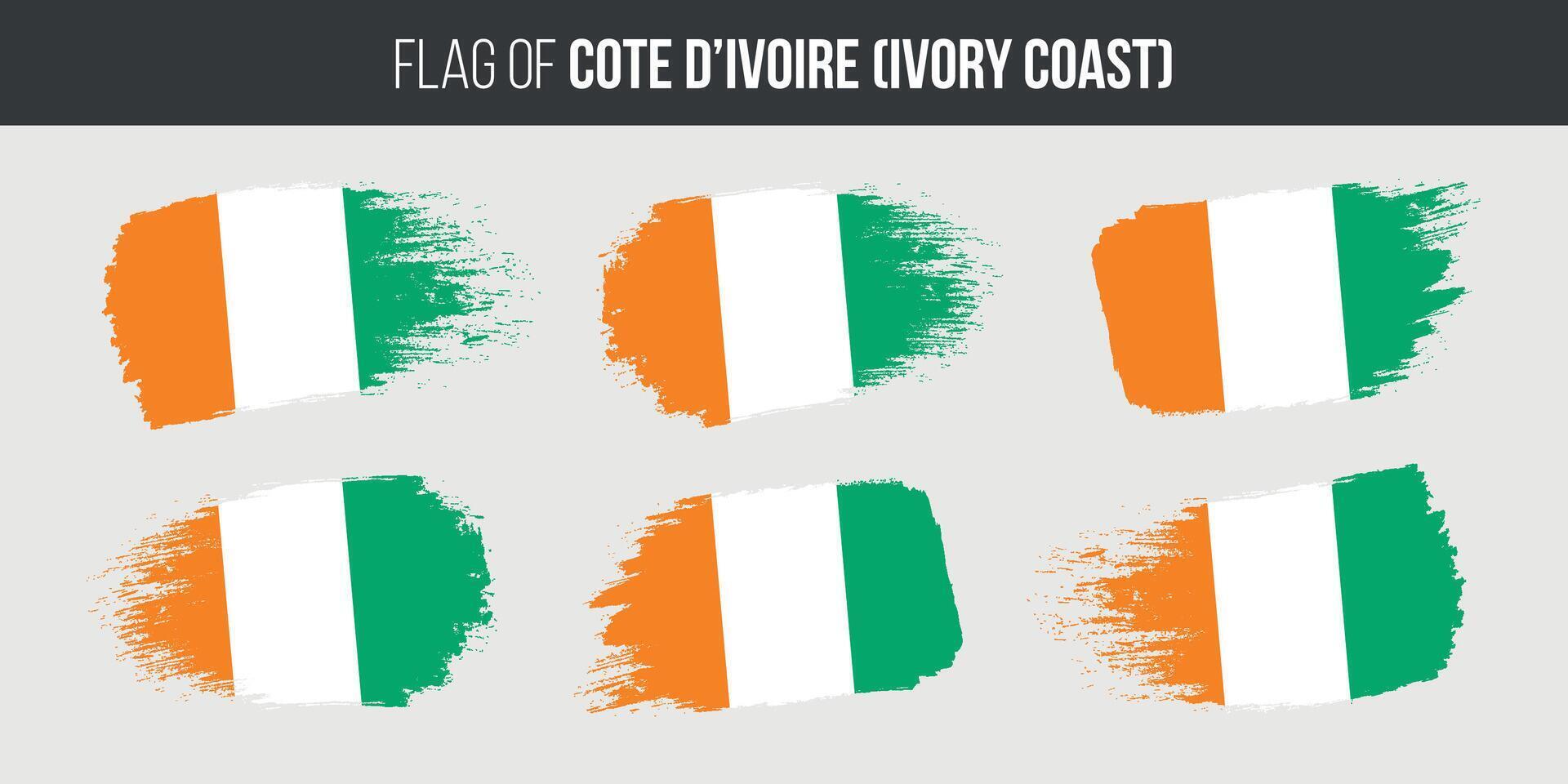 Ivory coast flags set brush stroke grunge vector illustration flag of cote divoire isolated on white