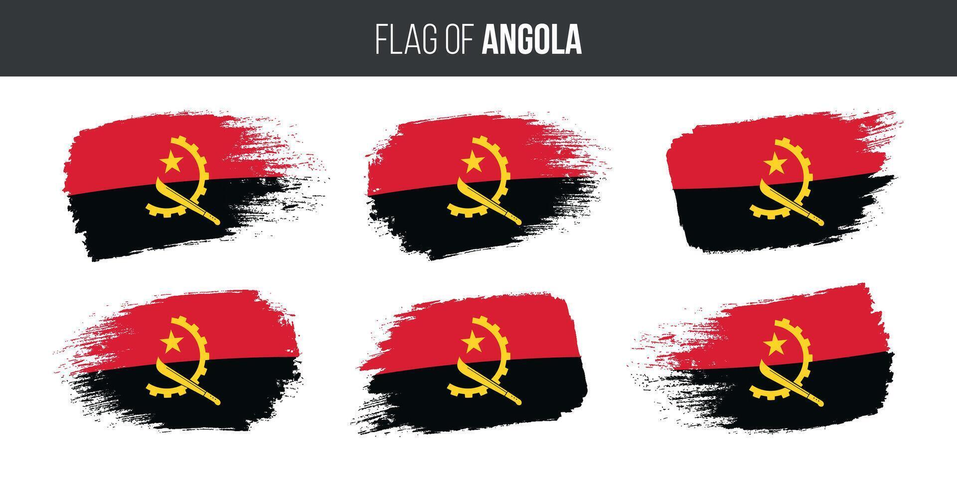 Angola flags set brush stroke grunge vector illustration flag of angola isolated on white