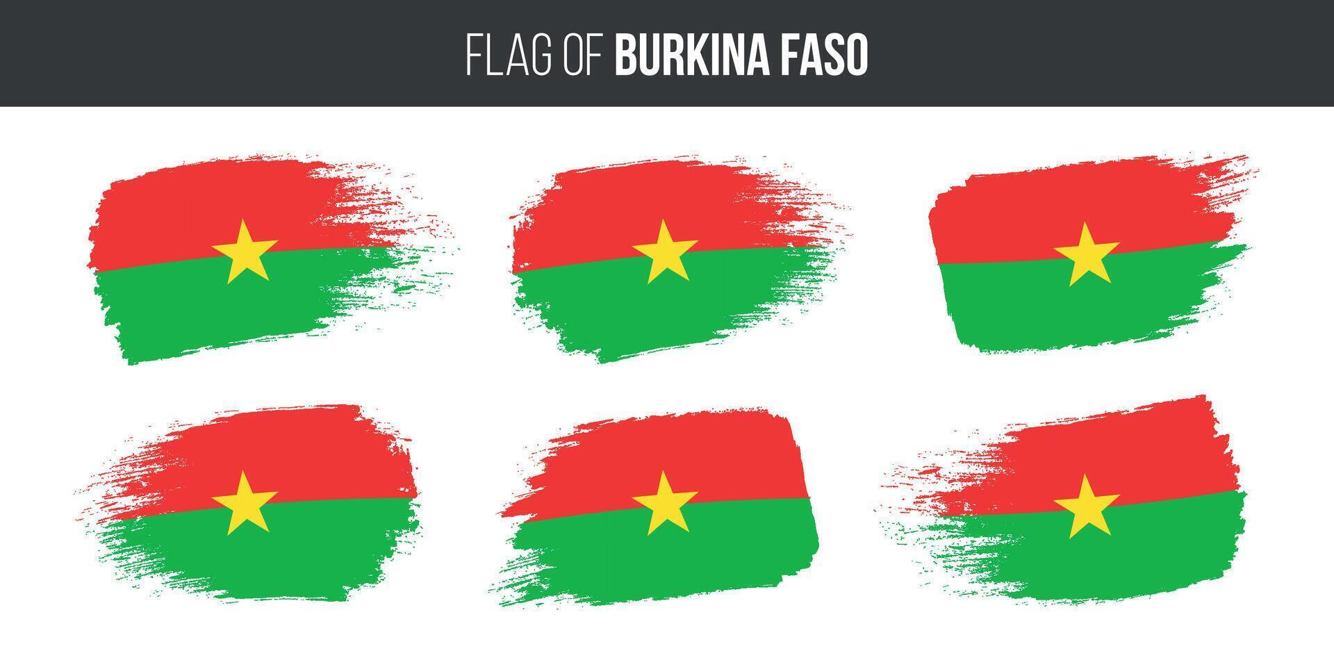 Burkina faso flags set brush stroke grunge vector illustration flag of burkina faso isolated on white