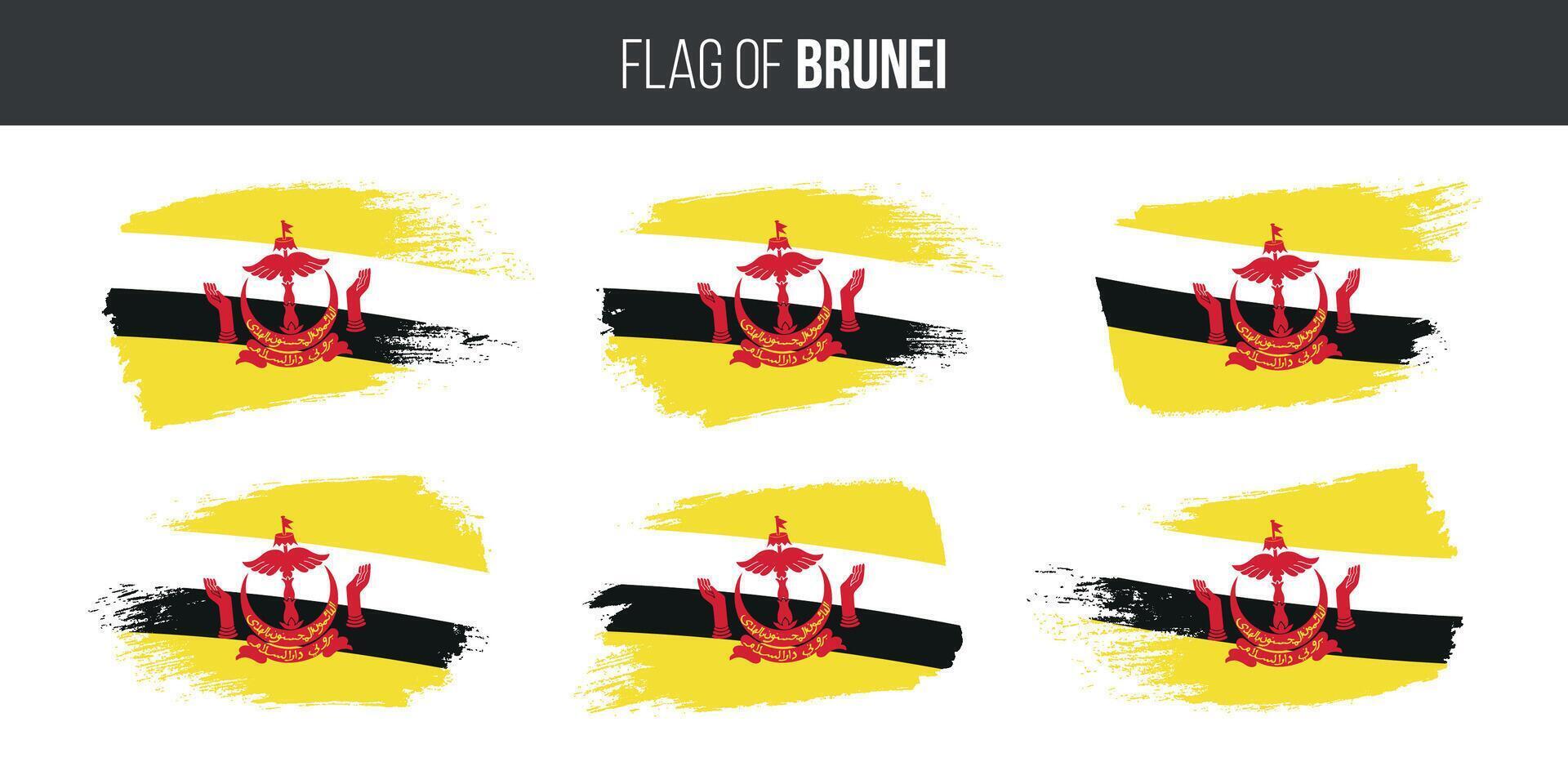 Brunei flags set brush stroke grunge vector illustration flag of brunei isolated on white