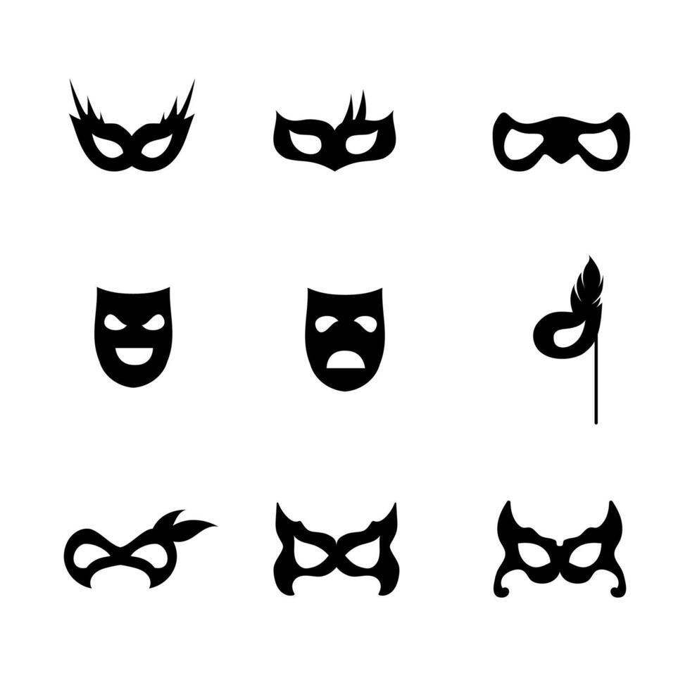 Vector set of carnival masks silhouettes simple black icons of masquerade masks