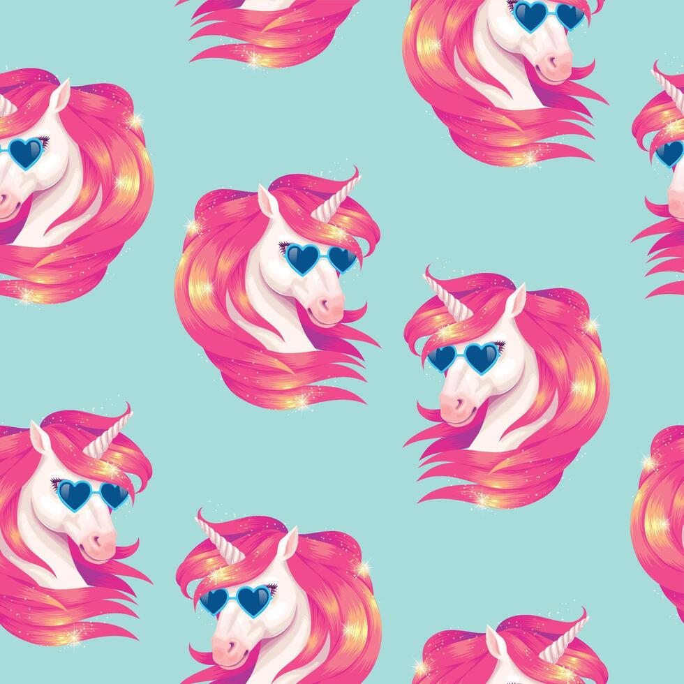 Vector seamless pattern with cute fancy unicorns