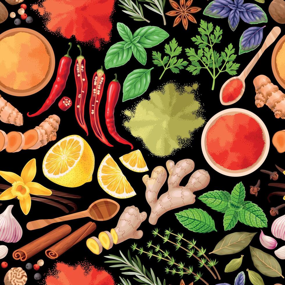Vector seamless pattern with herbs and spices