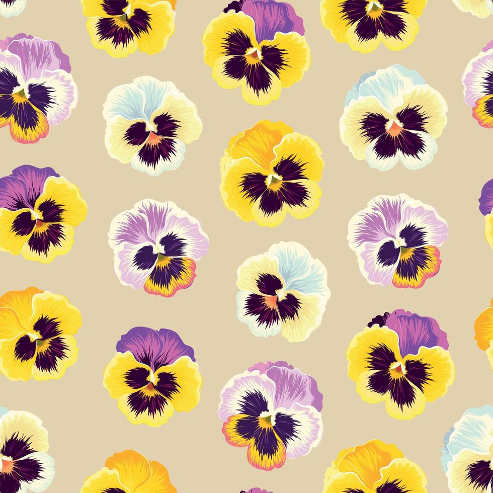 Seamless pattern with pink and yellow pansies vector