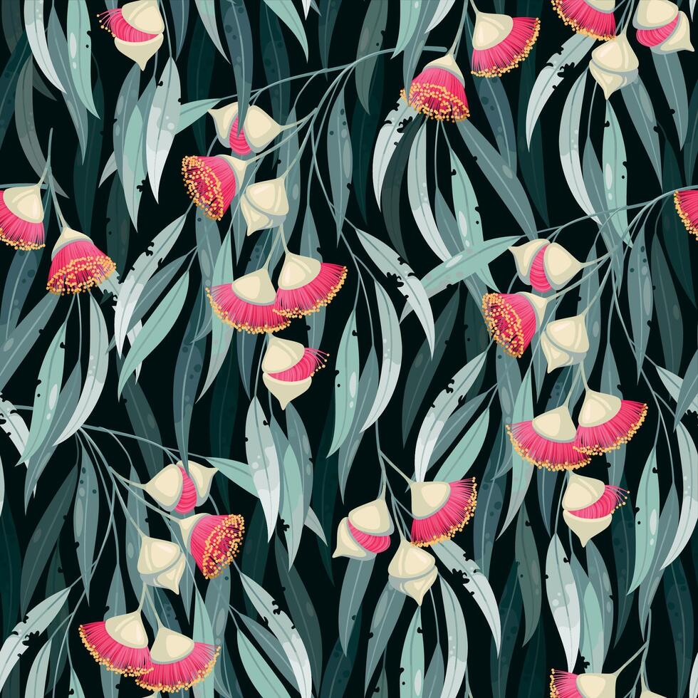 Seamless pattern with hand drawn eucalyptus flower vector