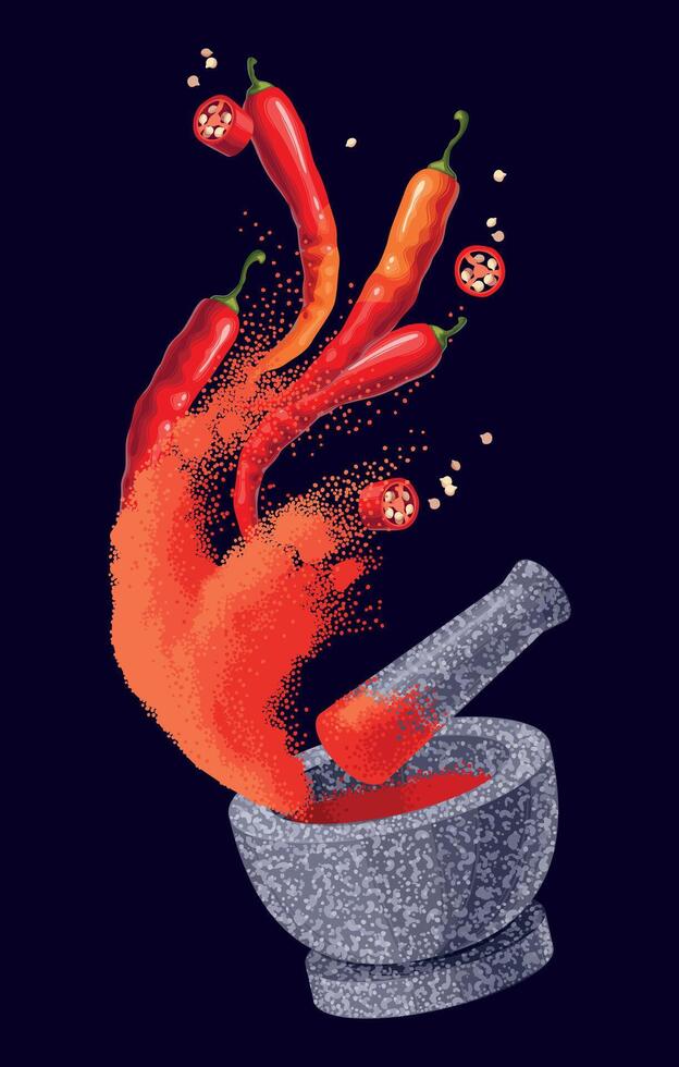 Red Chilli vegetable with red chilli powder vector