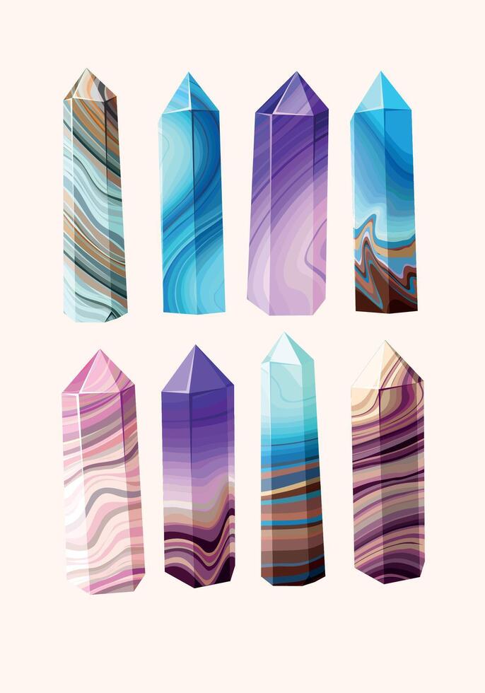 Big vector set of colorful crystal gems