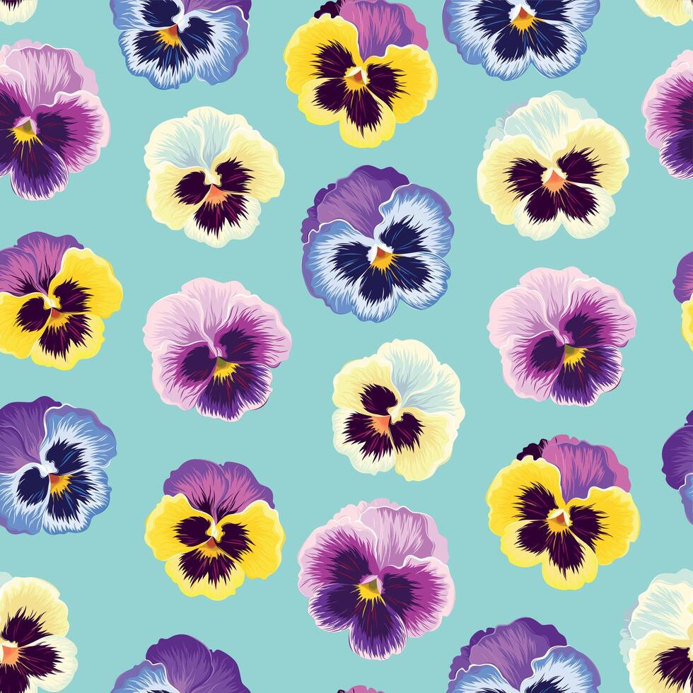 Seamless pattern with pink and yellow pansies vector