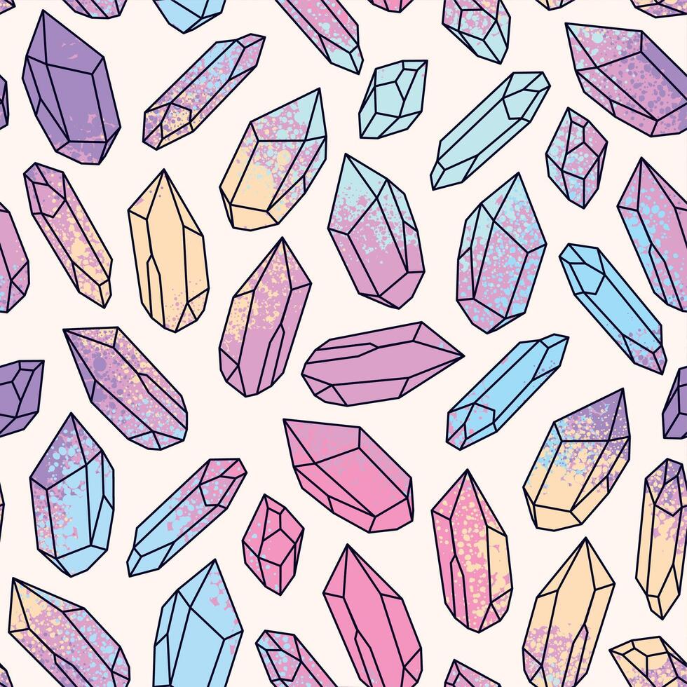 Vector seamless pattern with vibrant crystal gems