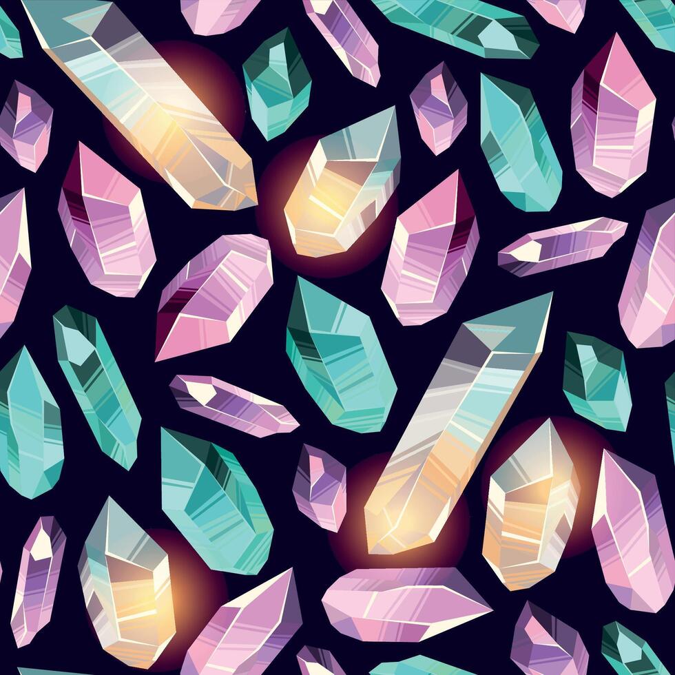 Seamless vector pattern with fairytale crystal gem