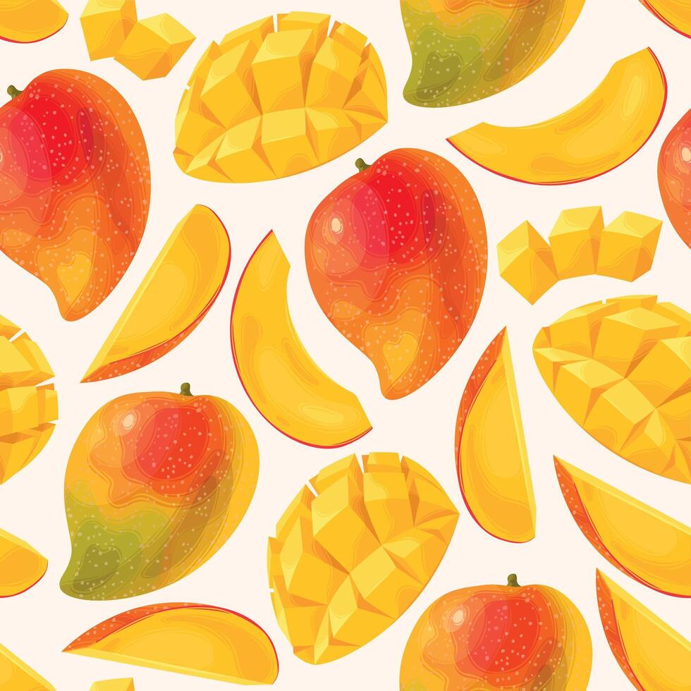 Seamless pattern with ripe mango and its half vector