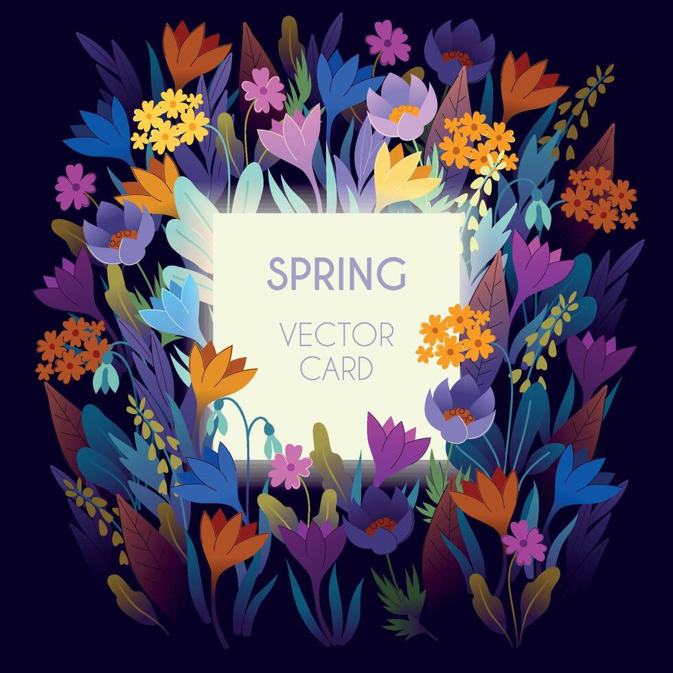 Spring card with flowers on dark background vector