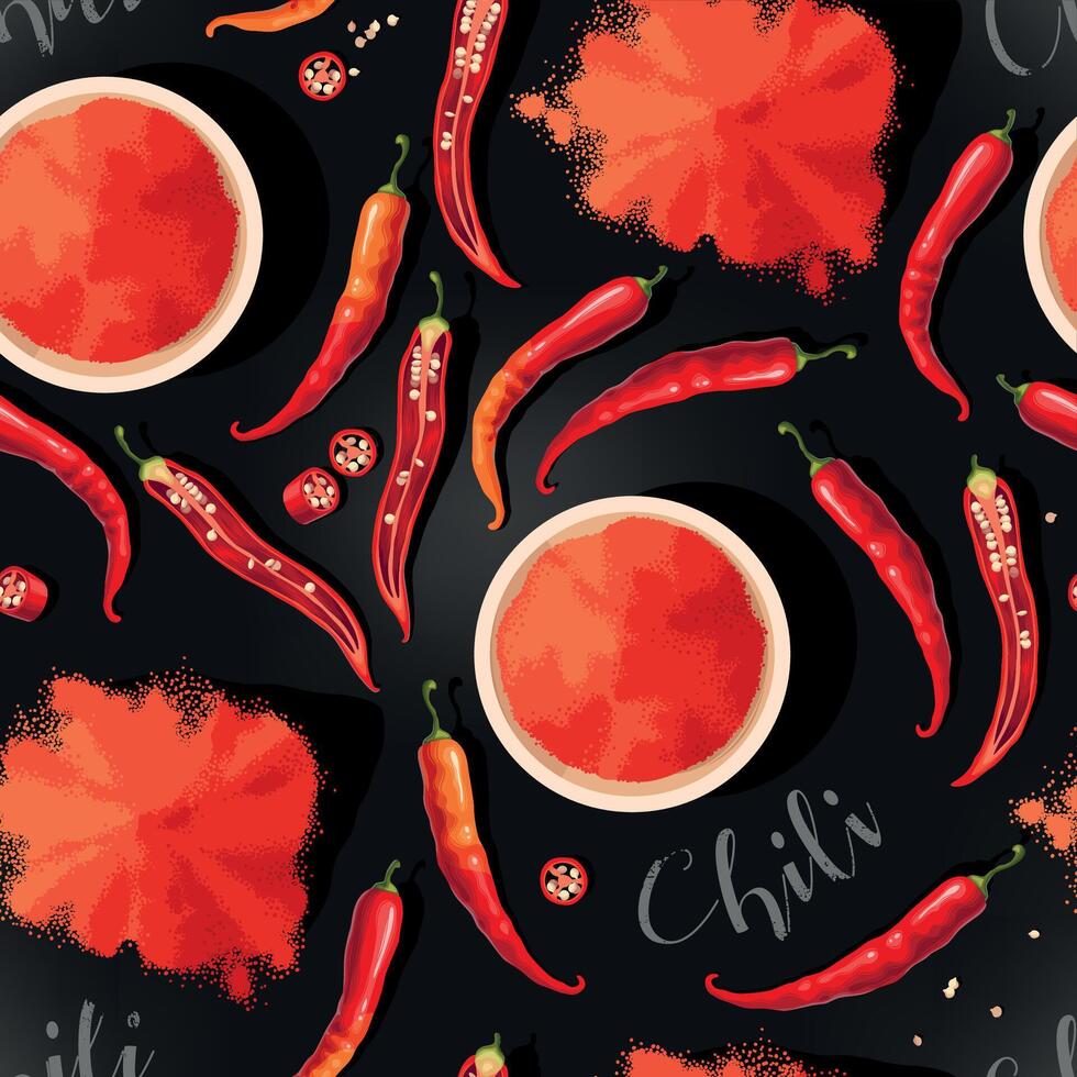Vector seamless pattern with red chili peppers