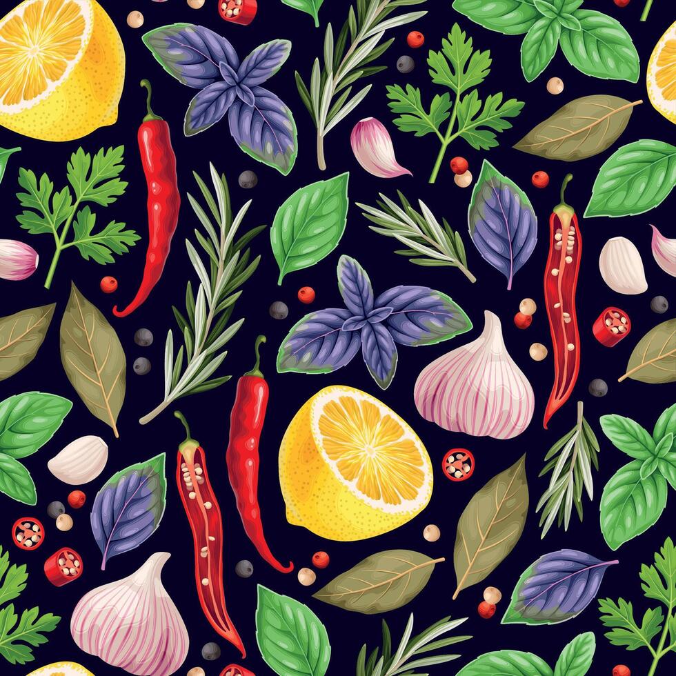 Vector seamless pattern with herbs and spices