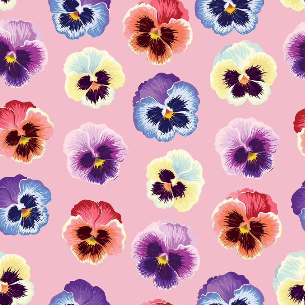 Seamless pattern with pink and yellow pansies vector