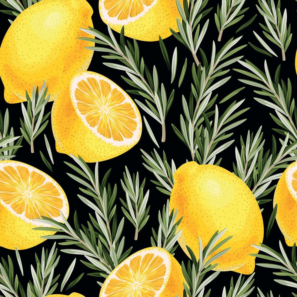 Vector seamless pattern with lemon and rosemary