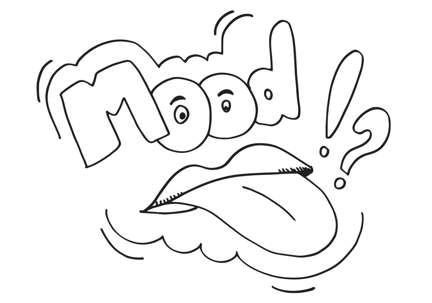 Tongue with question mark symbol sign. Cartoon emoji expressing boredom and tiredness. vector