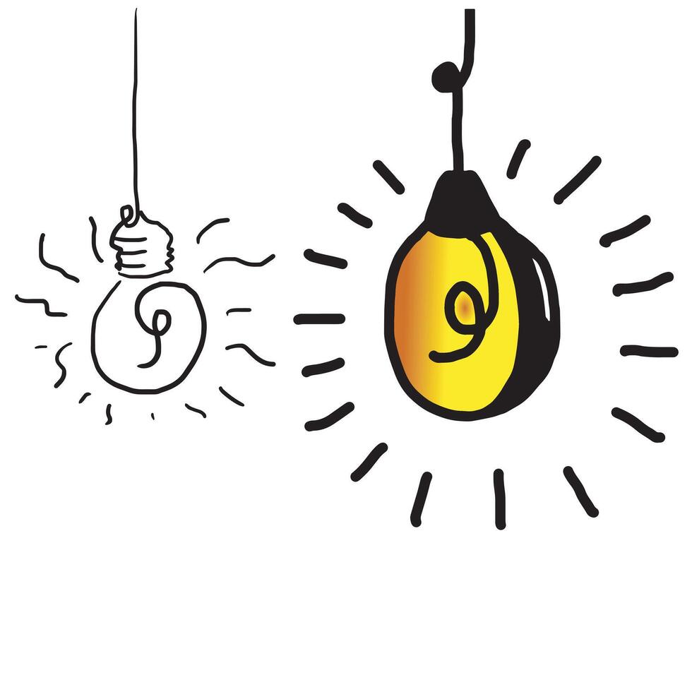 Hand drawn light bulb icons with concept of idea. Doodle style. Vector illustration.