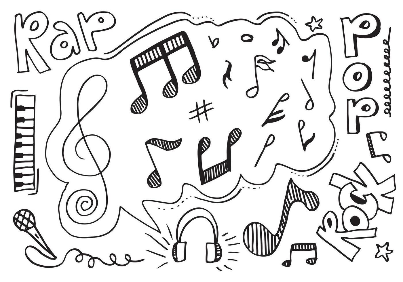 fondo de música ilustración de conjunto de música dibujada a mano. ilustraciones de imágenes musicales, concepto de diseño. vector