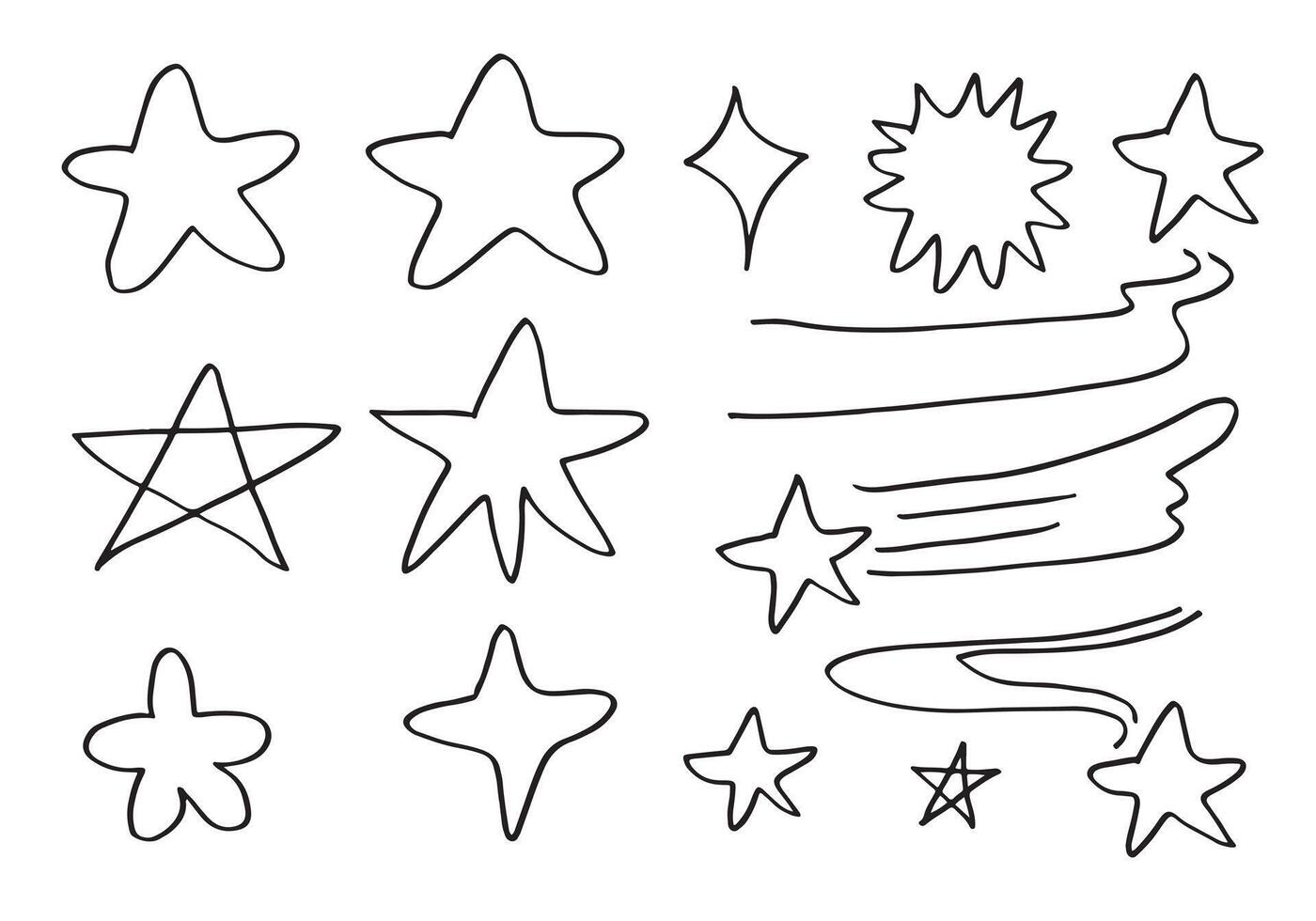 Hand drawn stars set. Star doodles collection on white background. vector