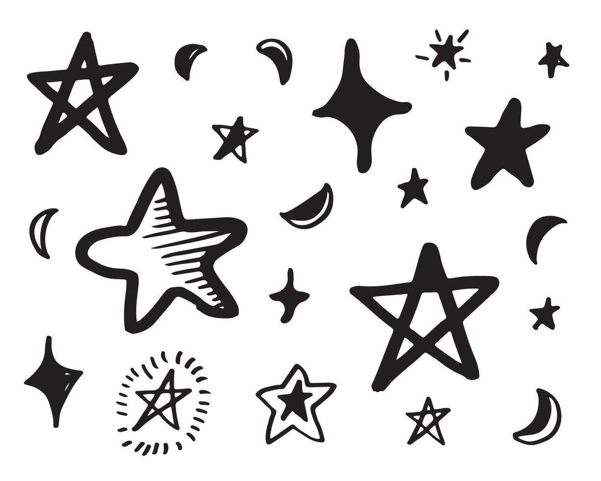 Hand drawn stars set. Star doodles collection on white background. vector