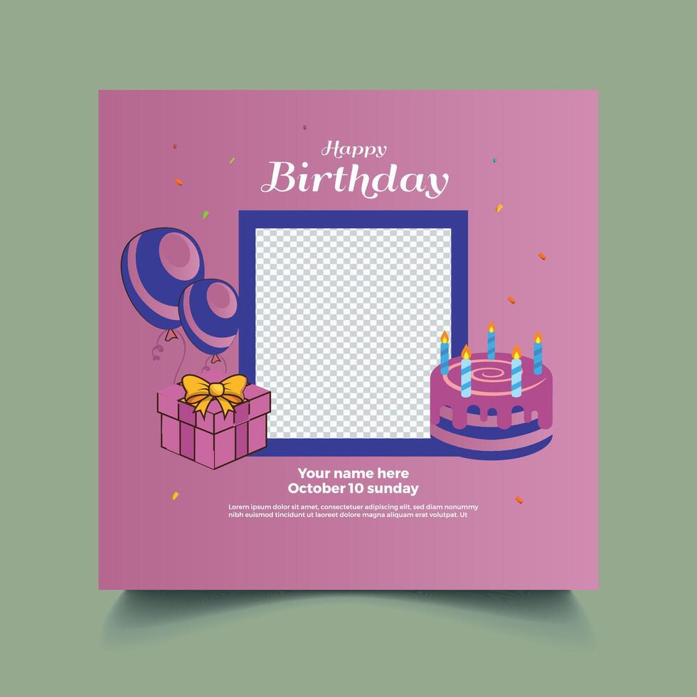 Happy birthday social media post, Square banner template design. vector