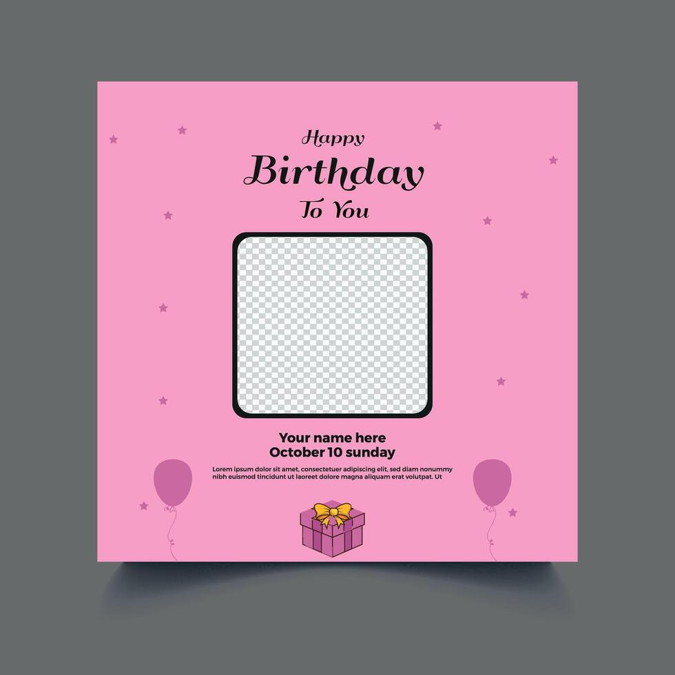 Birthday invitation social media template, birthday square banner design. vector