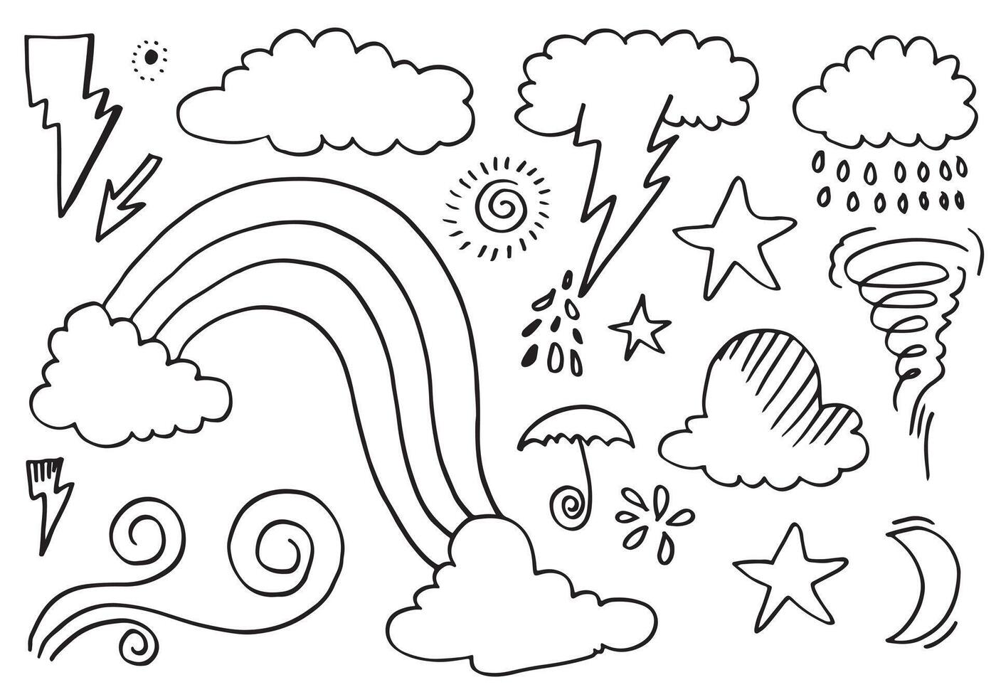 Hand drawn weather collection. Flat style vector illustration on white background.