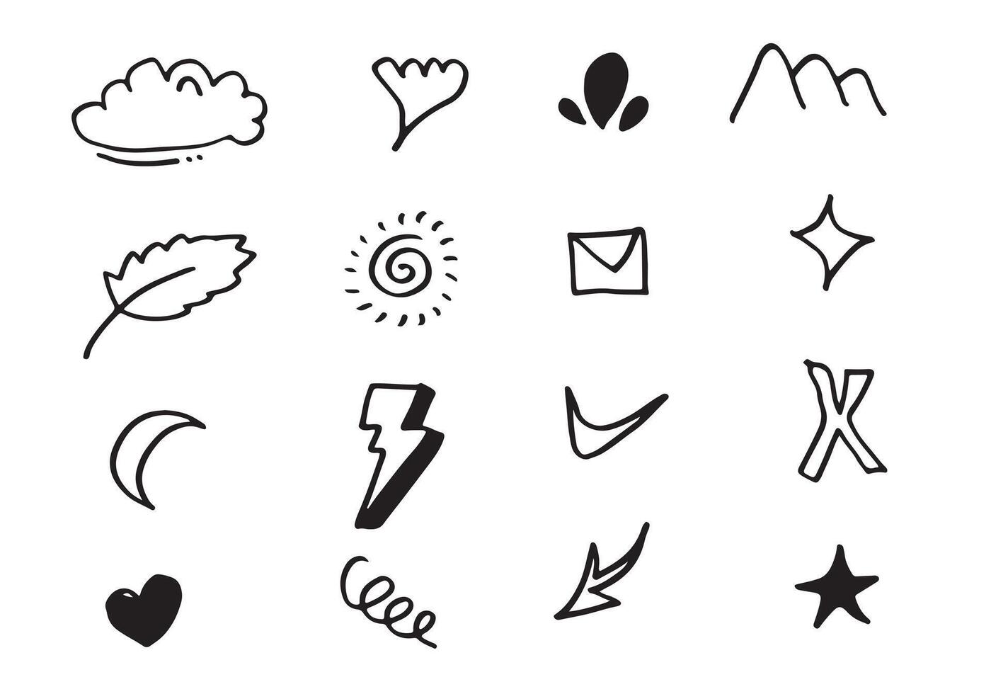 Set of cute hand drawn line scribble expression signs.emoticon effects design elements, cartoon character emotion symbols.vector illustration. vector