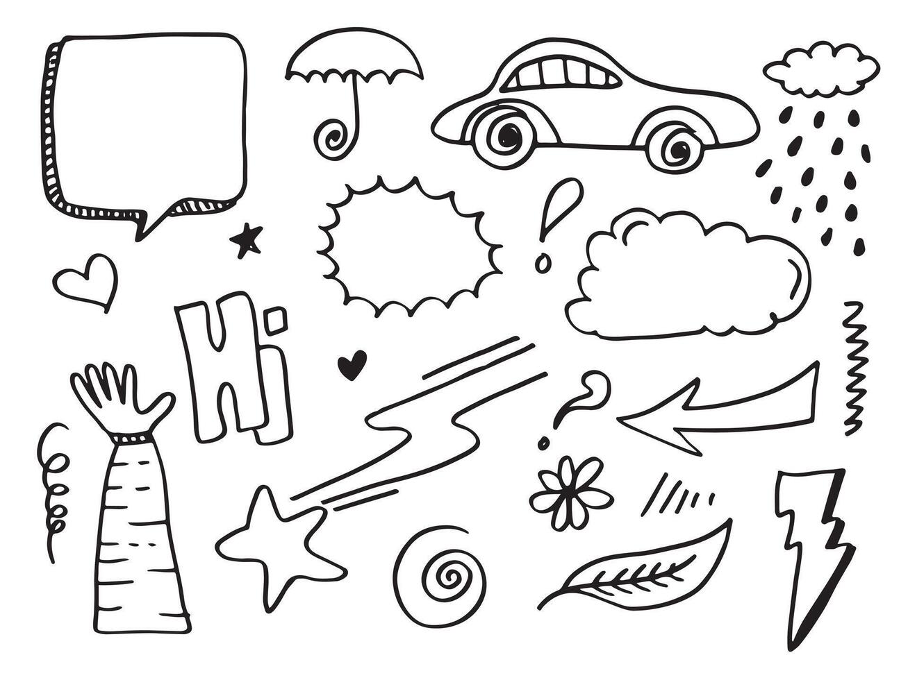 vector ilustración mano dibujado coche flecha, estrella, rayo, nubes y otro elemento diseño.