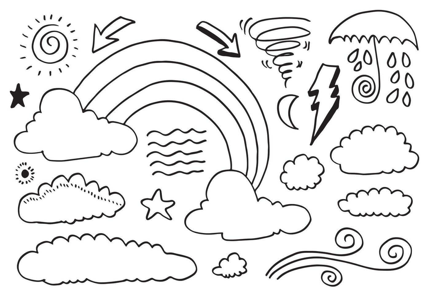 Hand drawn weather collection. Flat style vector illustration on white background.