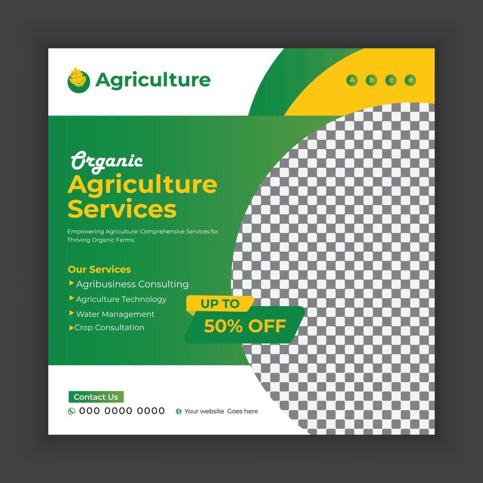 Organic food and agriculture services social media post banners or  Agriculture technology provider web banner template vector