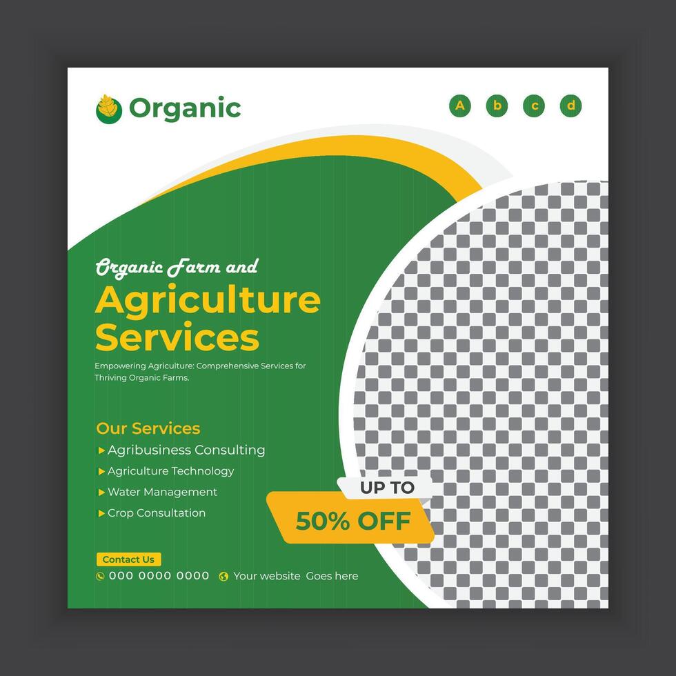 Organic food and agriculture services social media post banners or  Agriculture technology provider web banner template vector