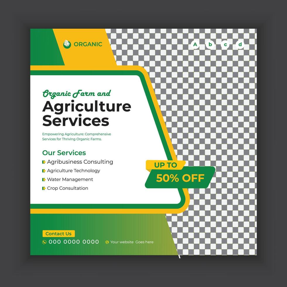 Organic food and agriculture services social media post banners or  Agriculture technology provider web banner template vector