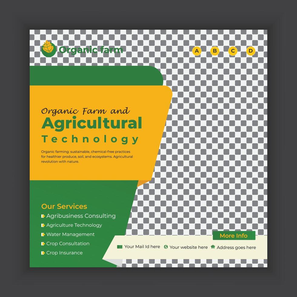 Organic food and agriculture services social media post banners or  Agriculture technology provider web banner template vector
