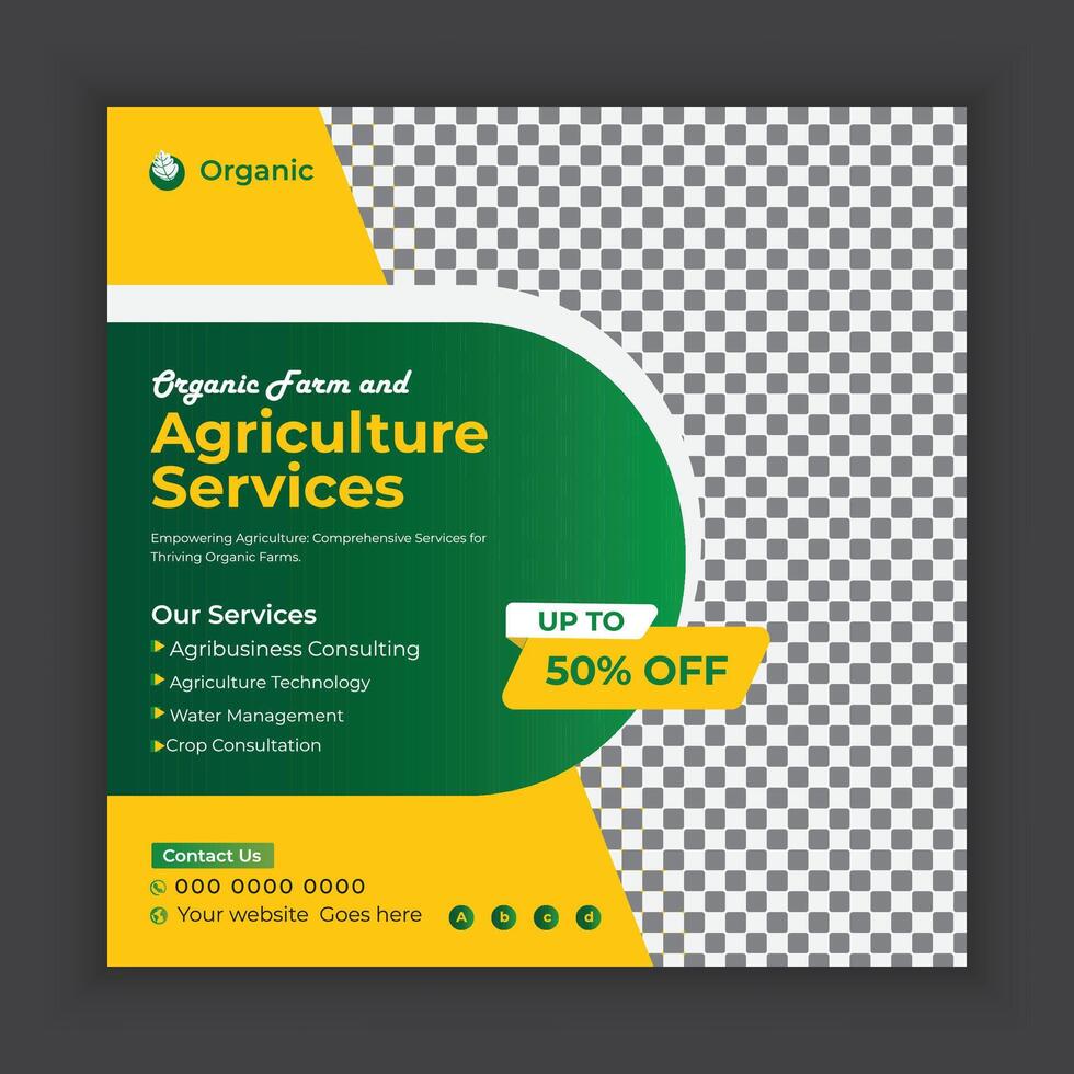 Organic food and agriculture services social media post banners or  Agriculture technology provider web banner template vector