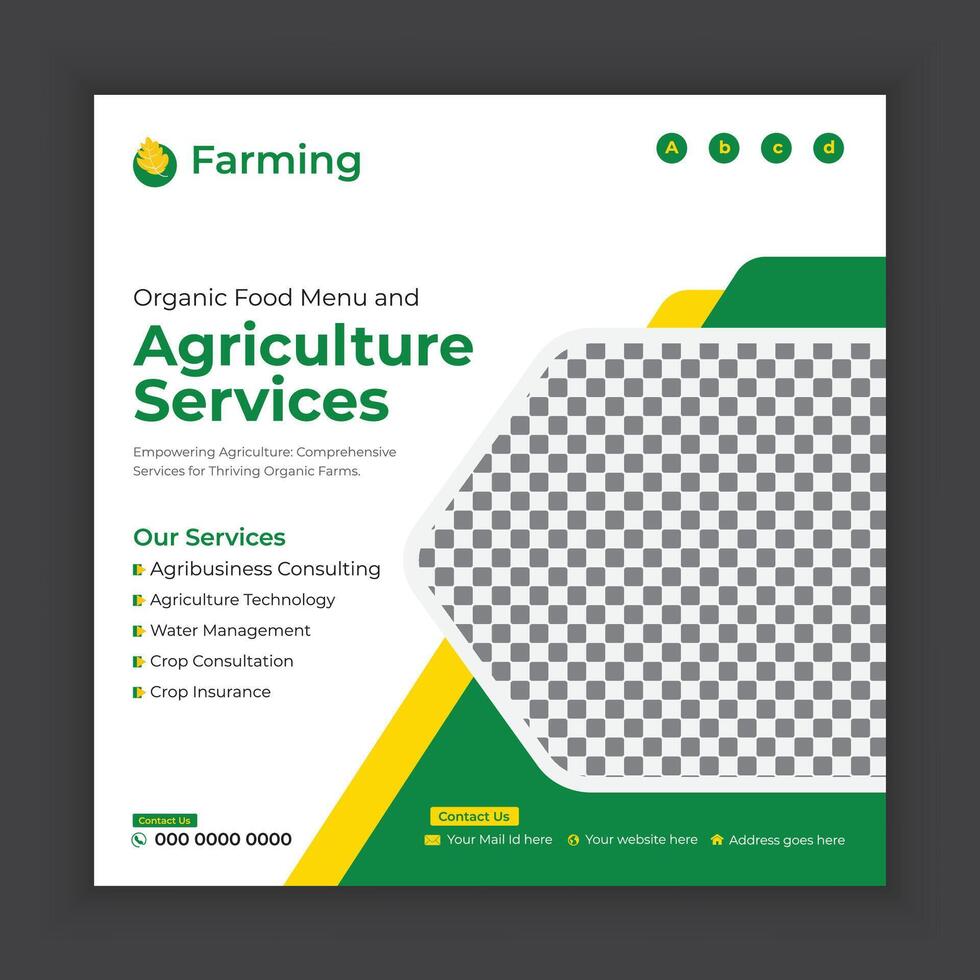 Organic food and agriculture services social media post banners or  Agriculture technology provider web banner template vector