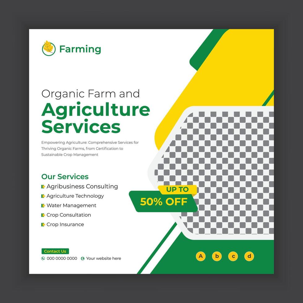 Organic food and agriculture services social media post banners or  Agriculture technology provider web banner template vector