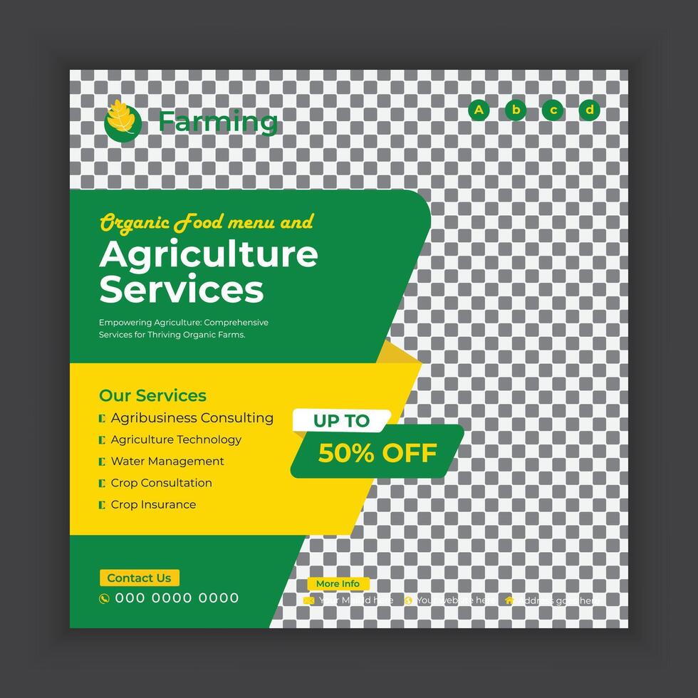 Organic food and agriculture services social media post banners or  Agriculture technology provider web banner template vector