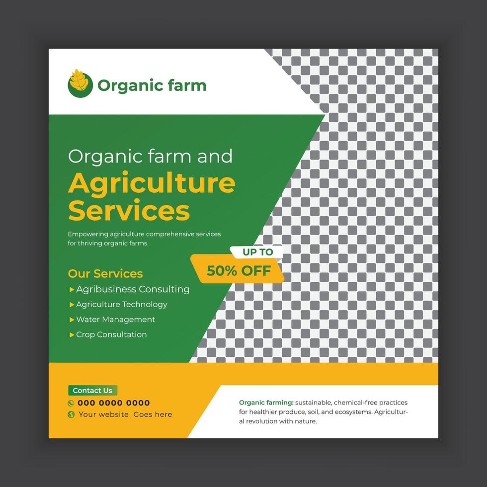 Organic food and agriculture services social media post banners or  Agriculture technology provider web banner template vector