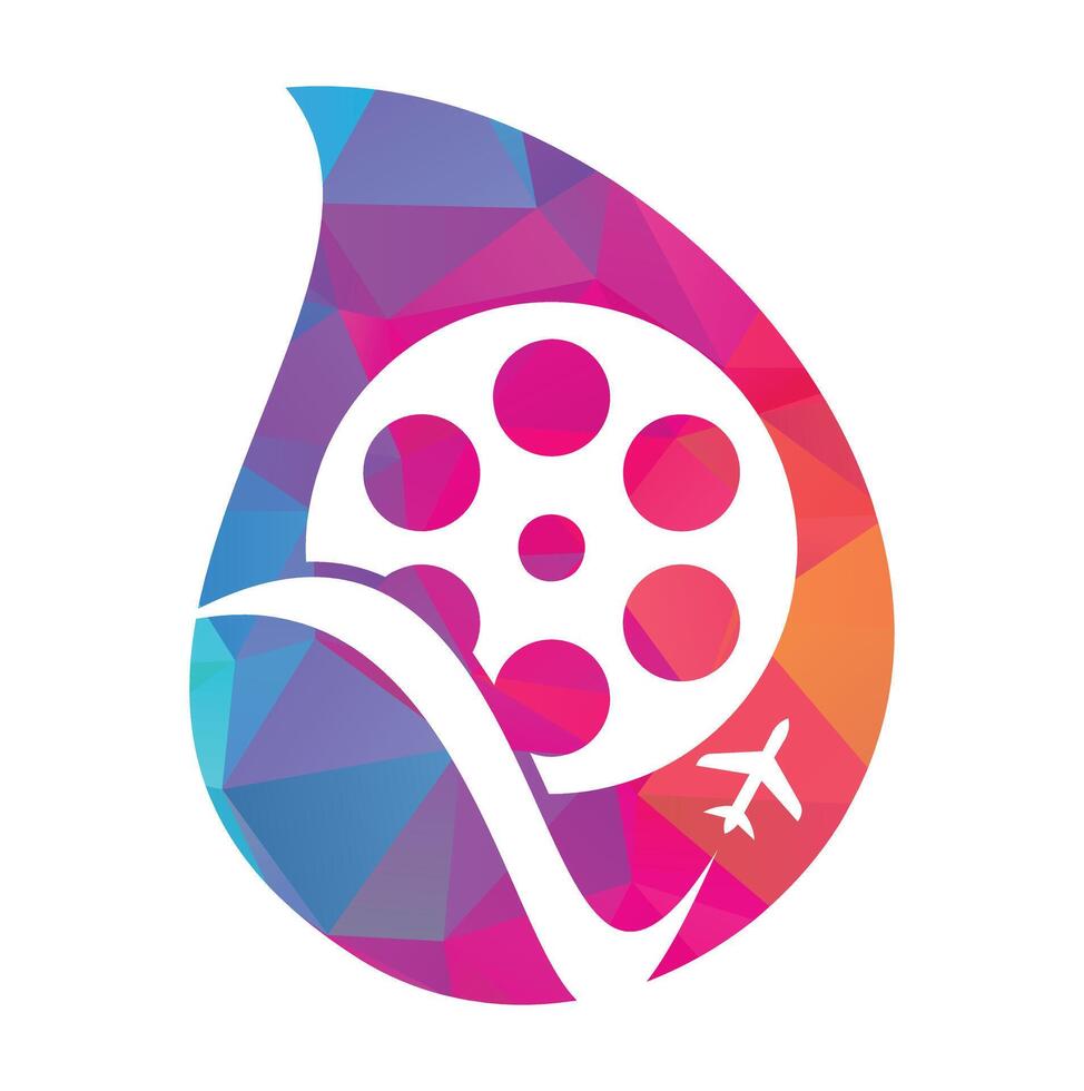 viaje película soltar forma concepto logo diseño vector icono.